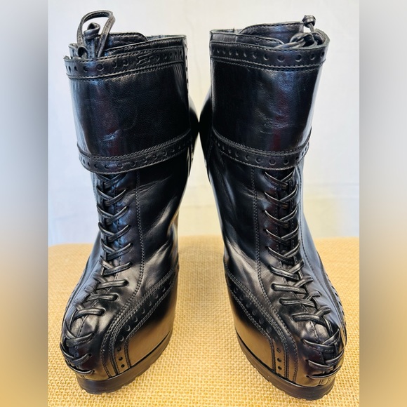 Auth YSL TRIBTOO Platform Leather Heels Boots Lace Up Black , 38.5, ITALY - Picture 7 of 10